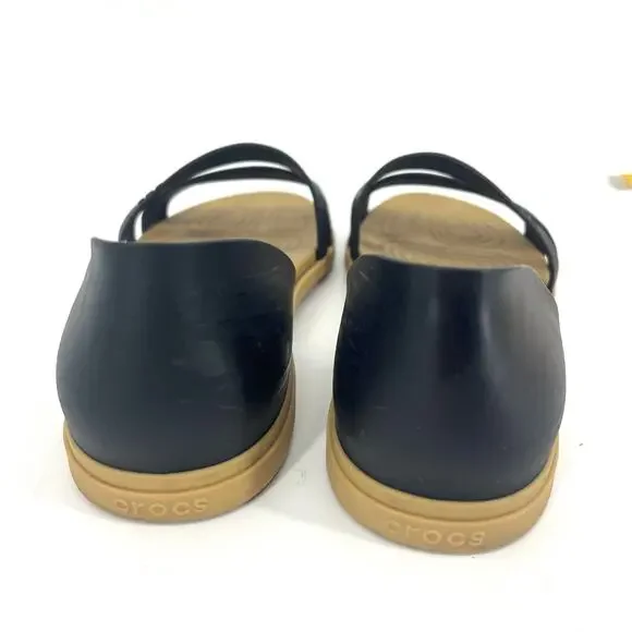 Crocs Rubber Slip-On Black Sandals 3-Bar Closed Back Waterproof Flats Size 8 - Picture 4 of 7